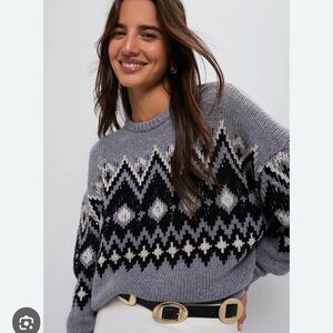 STAUD- NWT-fair isle Gray and Black Patterned Sweater